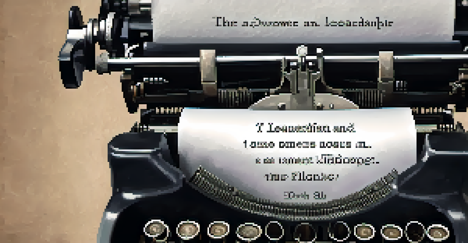A vintage typewriter with a quote about leadership displayed on a sheet of paper.