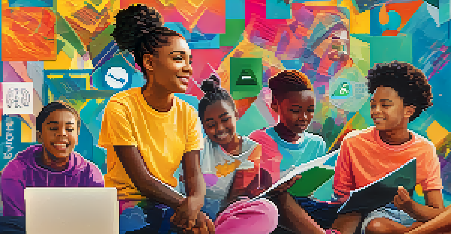 A digital collage illustrating youth-led mental health initiatives, featuring social media posts and images of young advocates, with a colorful background.