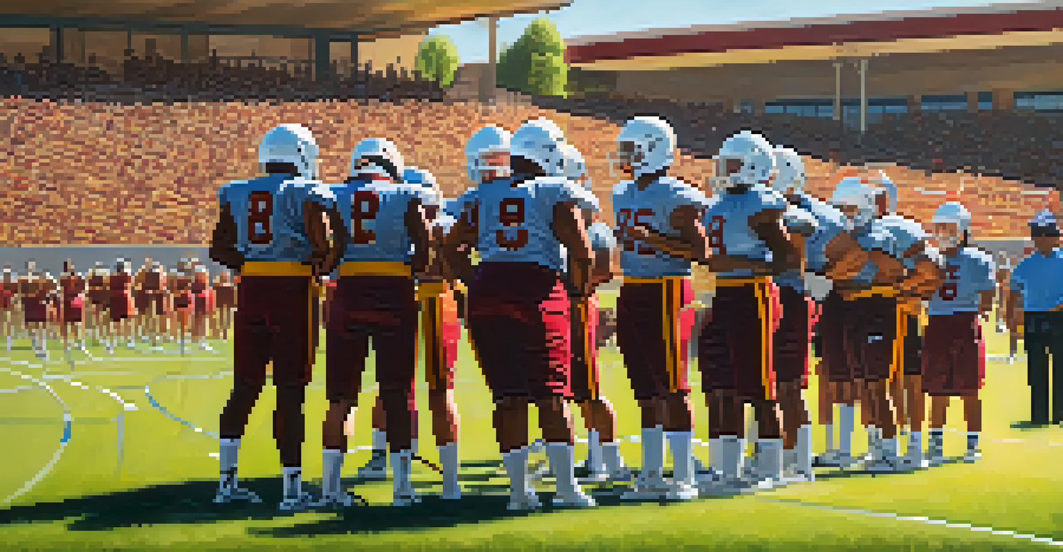 Diverse college athletes training together on a sunny day at the University of Southern California, showcasing teamwork and determination.