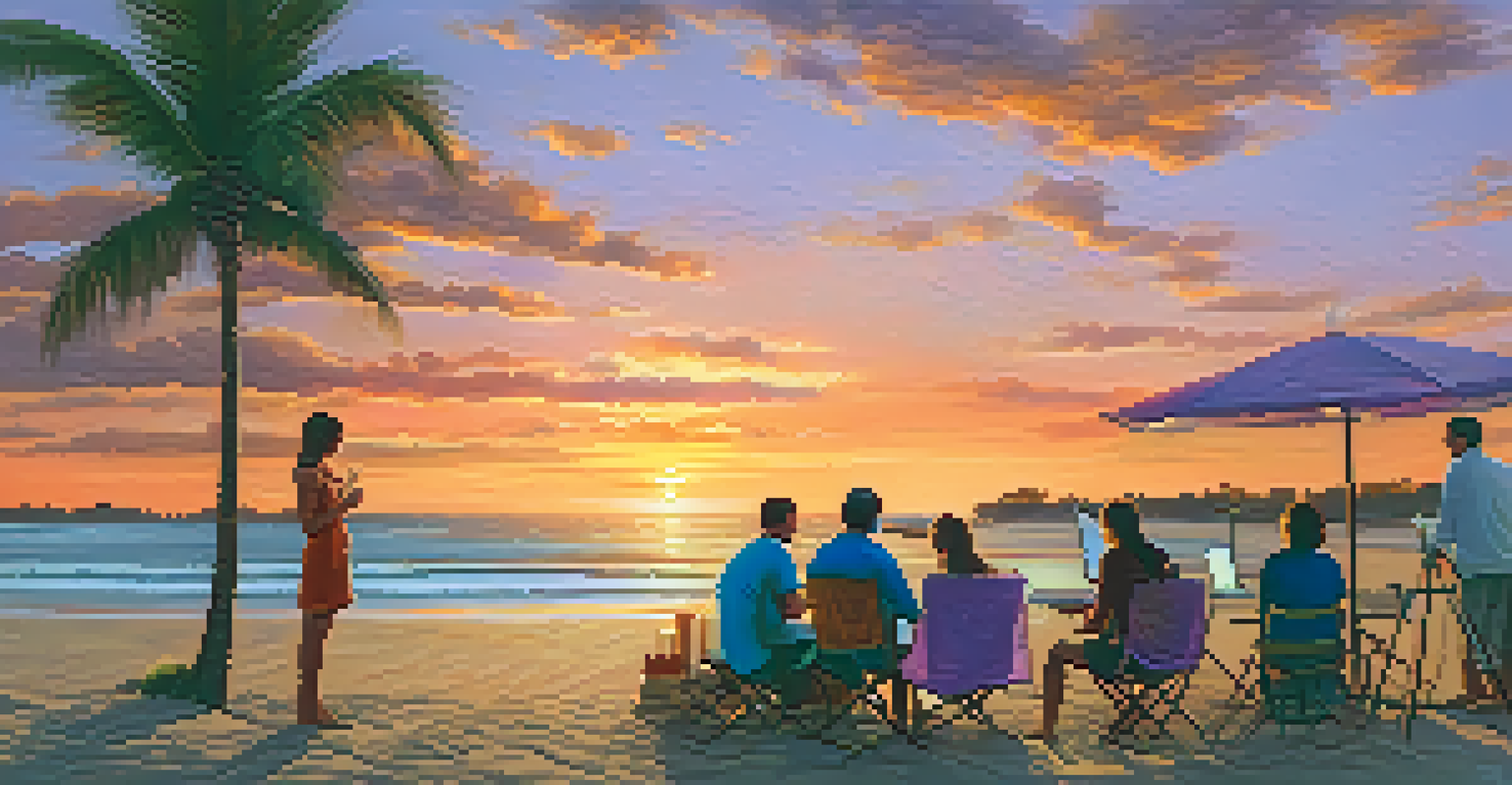 Artists painting at the beach during sunset, surrounded by colorful skies and waves, showcasing the free spirit of the Beat Generation.