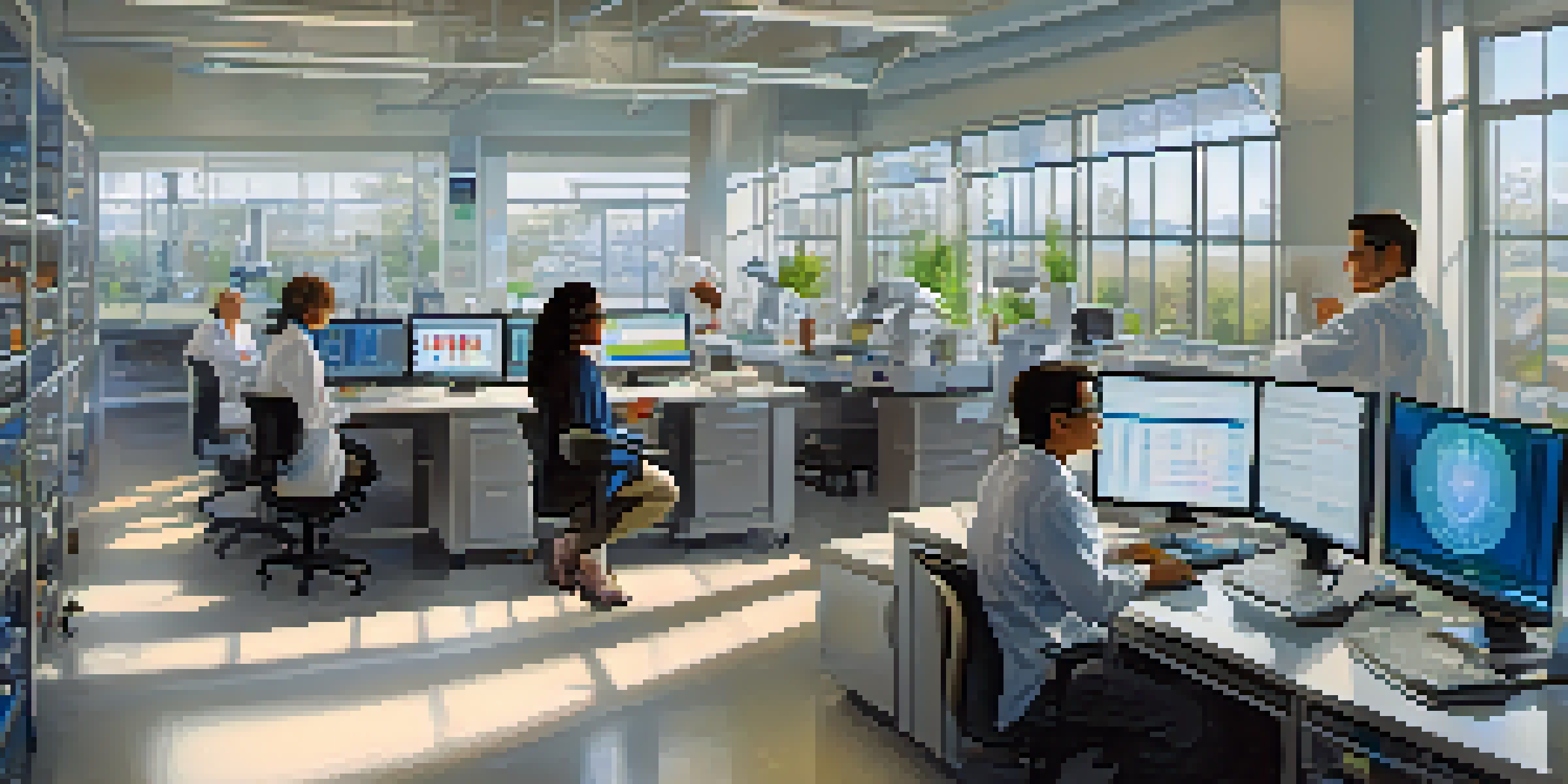 A diverse group of scientists working together in a laboratory focused on genomic research, with advanced technology and bright lighting.