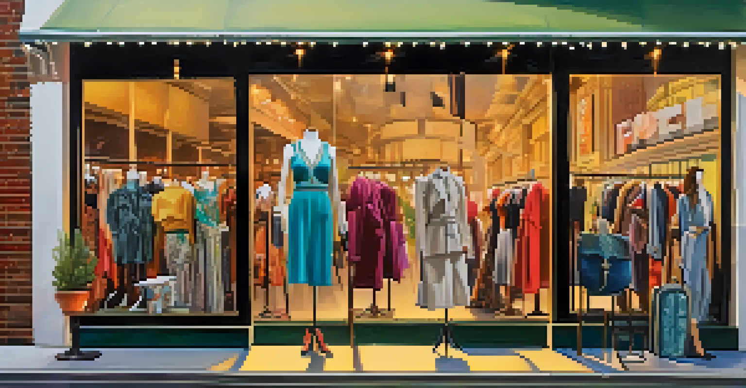A close-up view of a boutique window on Sunset Boulevard, showcasing stylish clothing and accessories with reflections of people outside.