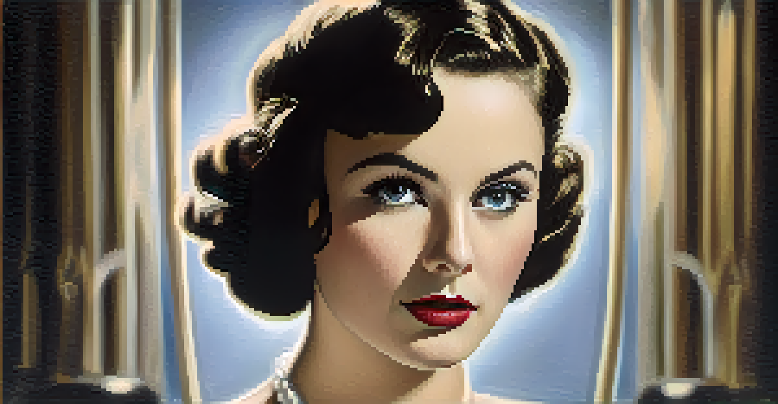 Close-up of a silent film star with expressive features and dramatic lighting, reminiscent of the silent film era.