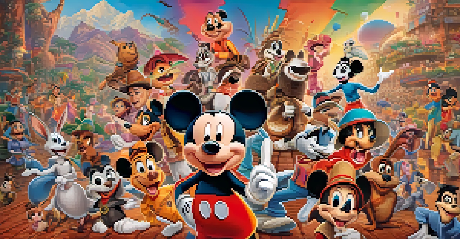 A colorful collage of iconic animated characters from California, showcasing various animation styles and cultural influences.