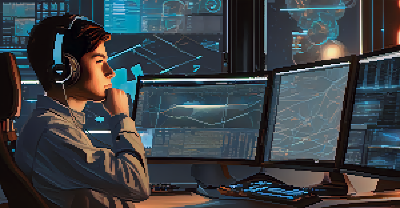 A student analyzing data on a computer related to a Mars mission, with multiple screens displaying graphs and visuals of Mars.