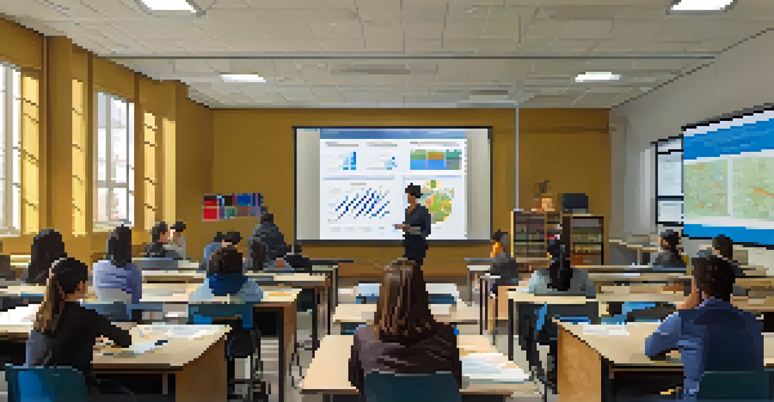 Students participating in a public health seminar at a classroom in the University of California, Berkeley, with charts and data displays.