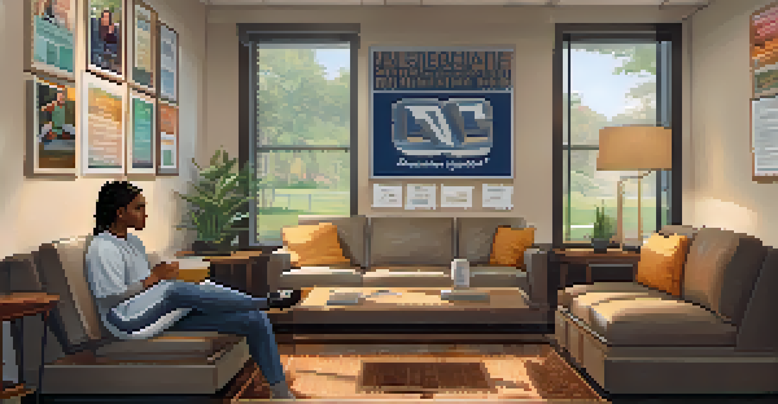 A college athlete receiving mental health support in a cozy counseling center, featuring soft lighting and comfortable seating, highlighting a supportive atmosphere.
