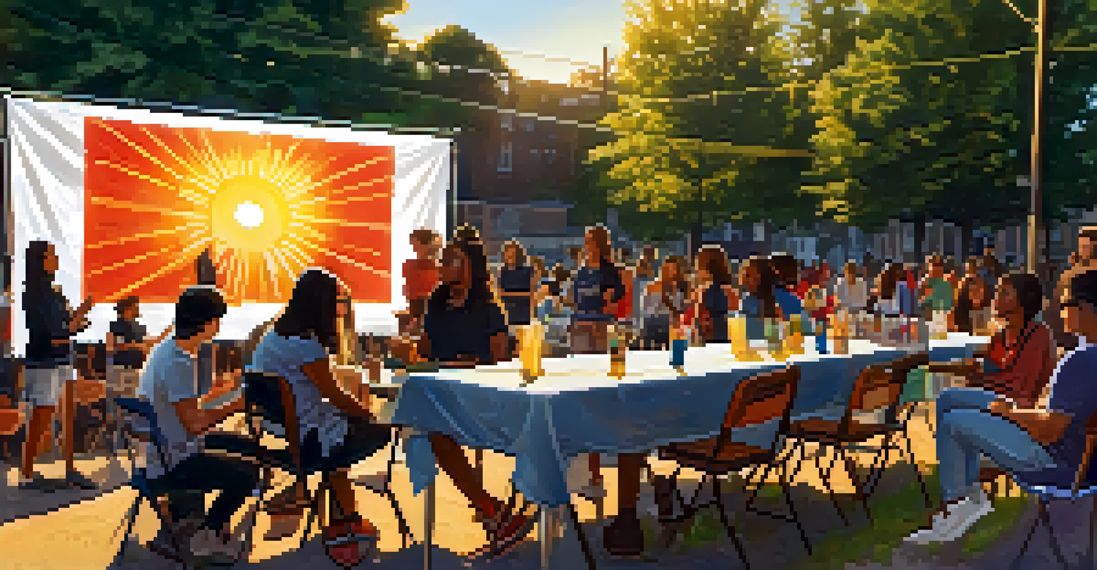 Young activists hosting a workshop outdoors, with tables for art and advocacy materials, and a vibrant community atmosphere.