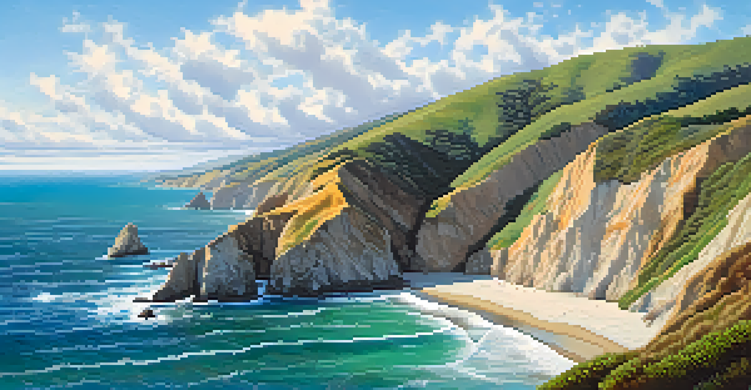 An aerial view of Point Reyes National Seashore with cliffs and the Pacific Ocean, featuring lush greenery and sandy patches.
