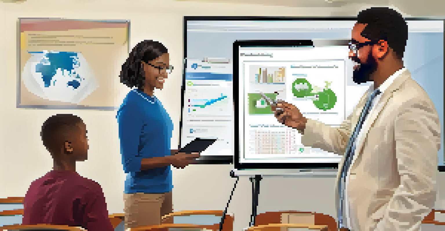 A teacher helping a student with adaptive learning software, illustrating a supportive personalized learning environment.