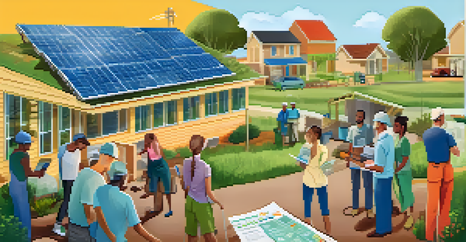 An infographic showing the process of community solar programs with icons and a pastel-colored background.