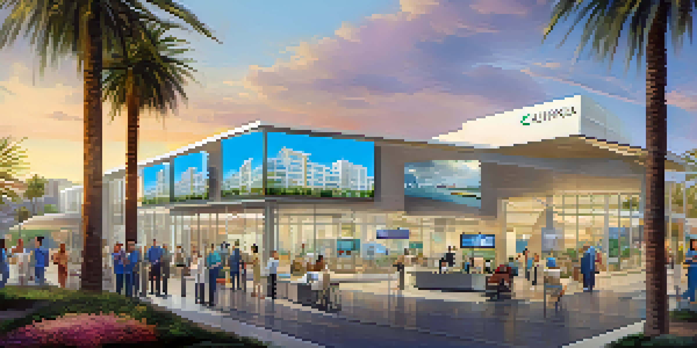 A diverse group of healthcare professionals collaborating in a modern California cityscape with digital health screens in the foreground.