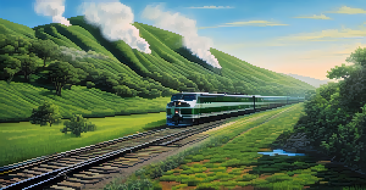A visual representation of the environmental impact of railroad expansion in California, showing both thriving landscapes and areas of deforestation.