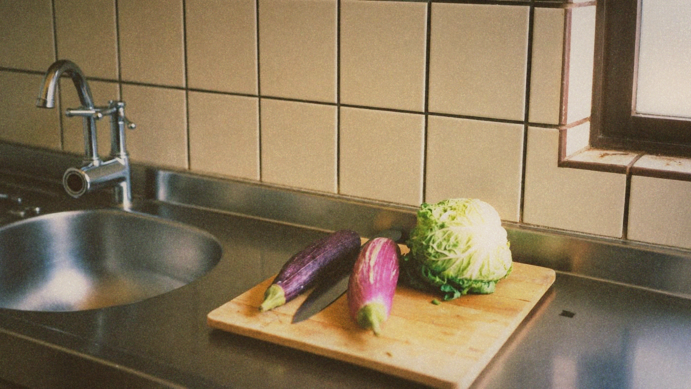 A modest quantity of vegetables on a home kitchen counter