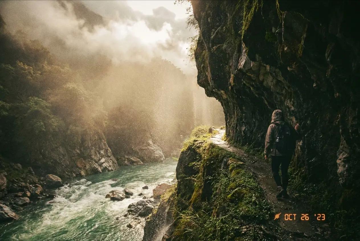 Taroko Gorge marble canyon with hiking trail and emerald river