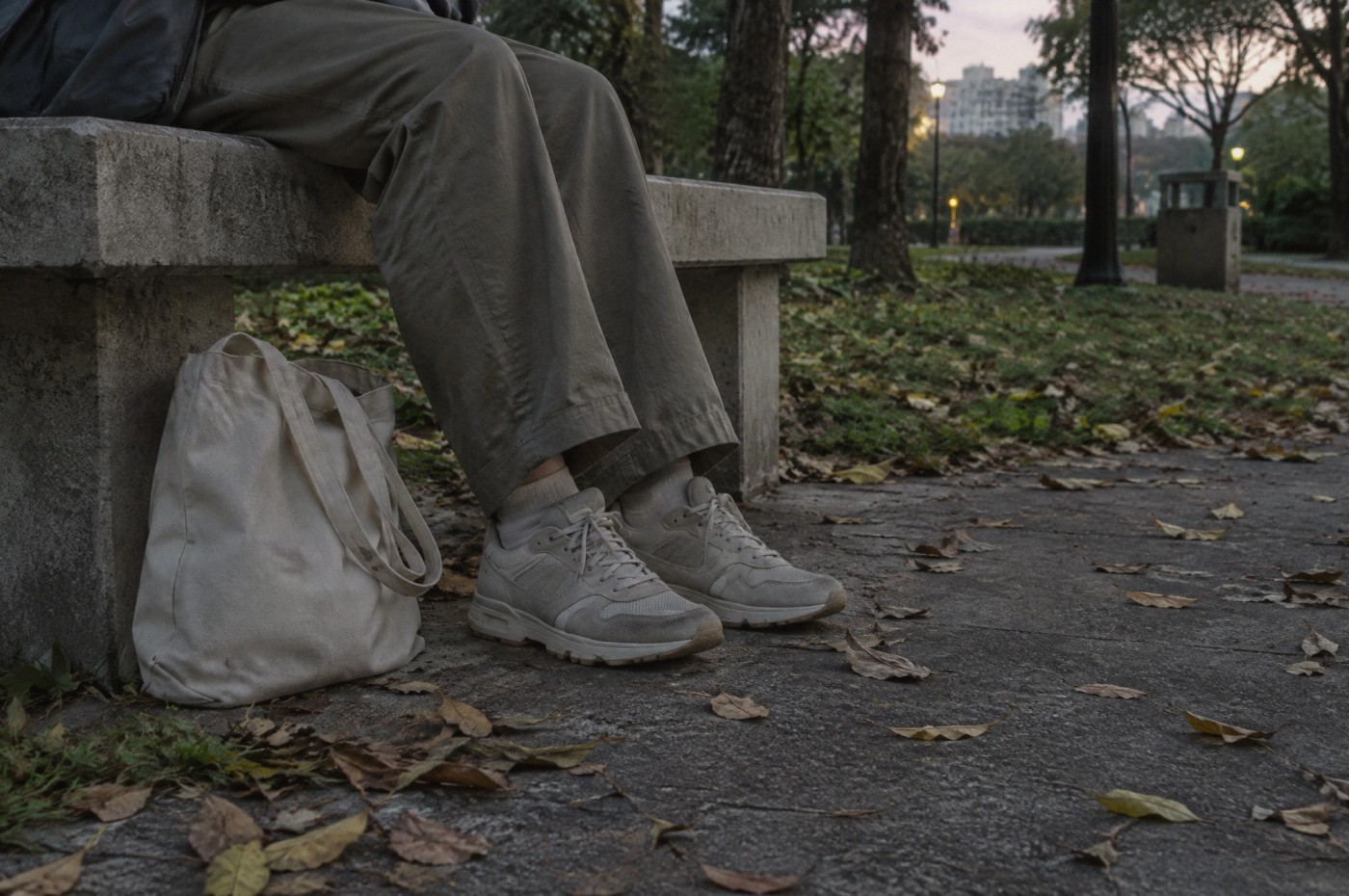 Editorial illustration: A pause beside a park bench