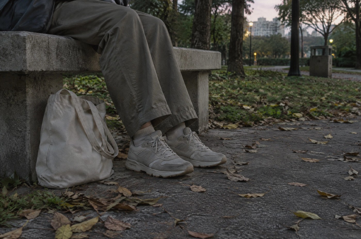 Editorial illustration: A pause beside a park bench
