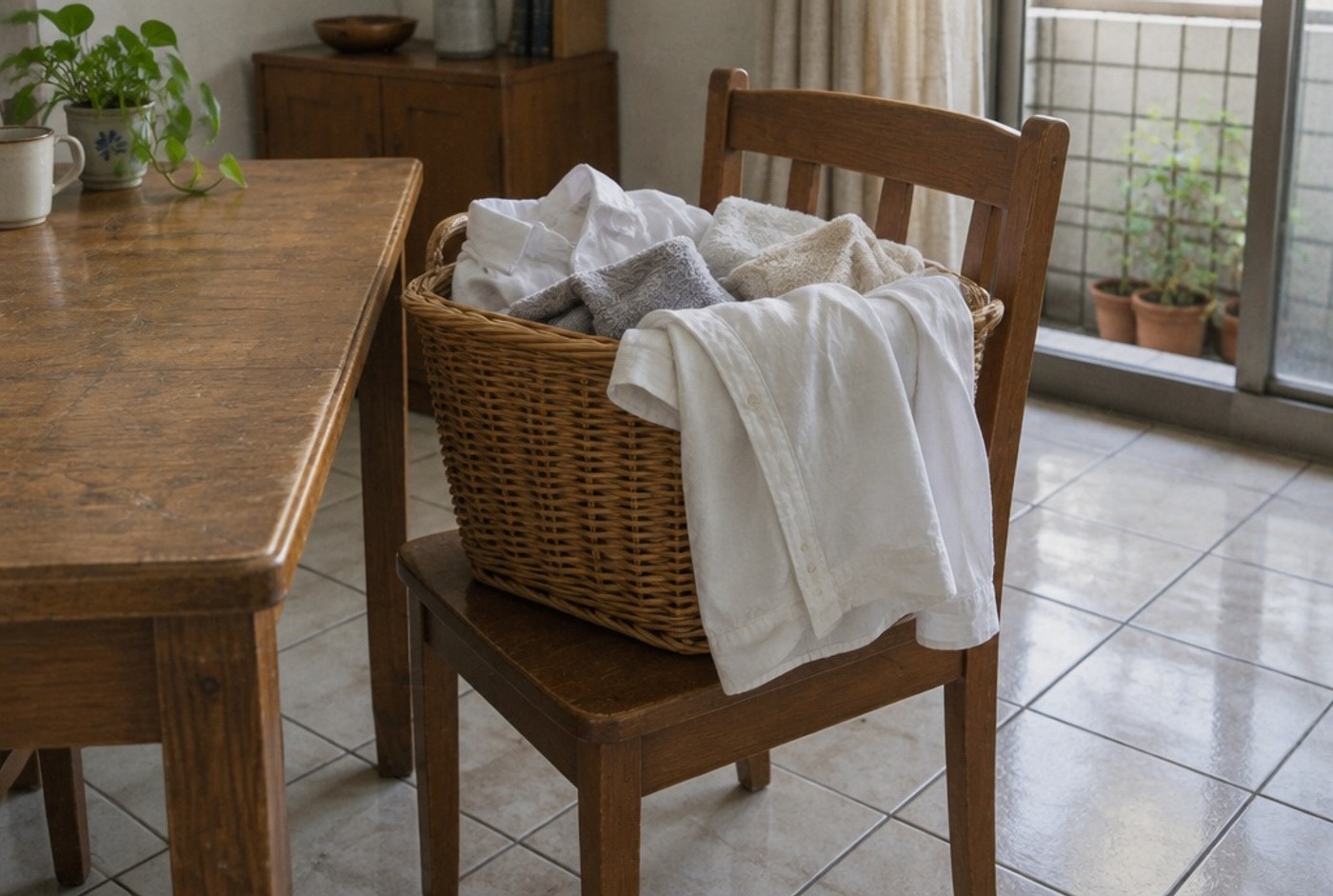 Illustration: Clean laundry waiting to be put away.