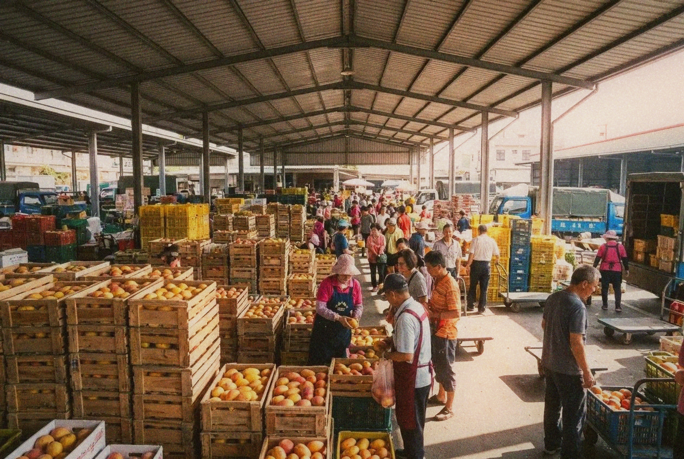 Yujing mango wholesale market in Tainan Taiwan with crates of mangoes