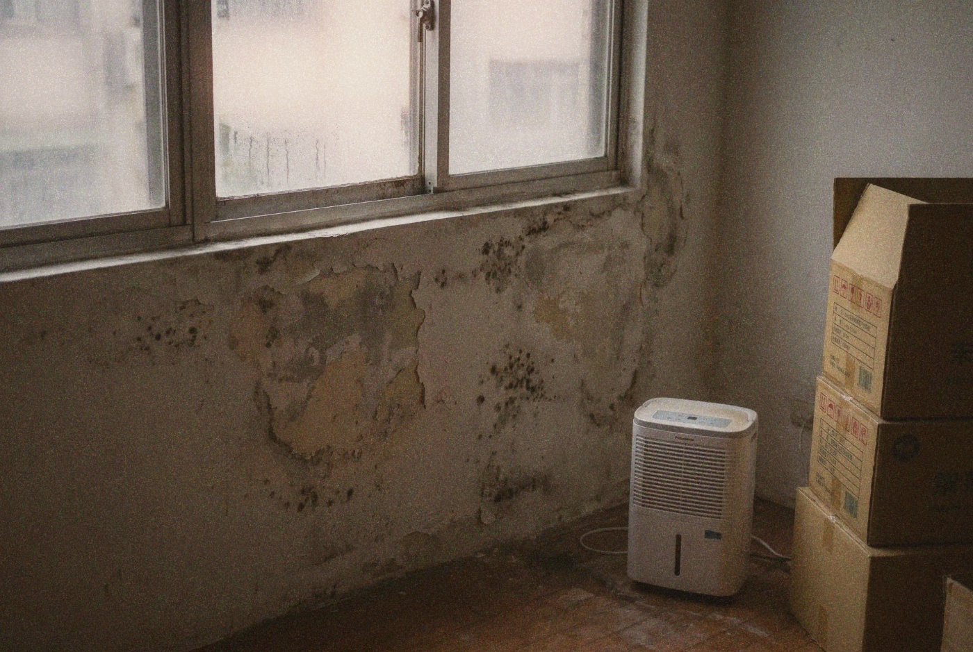 Illustration: moisture damage in an apartment corner.