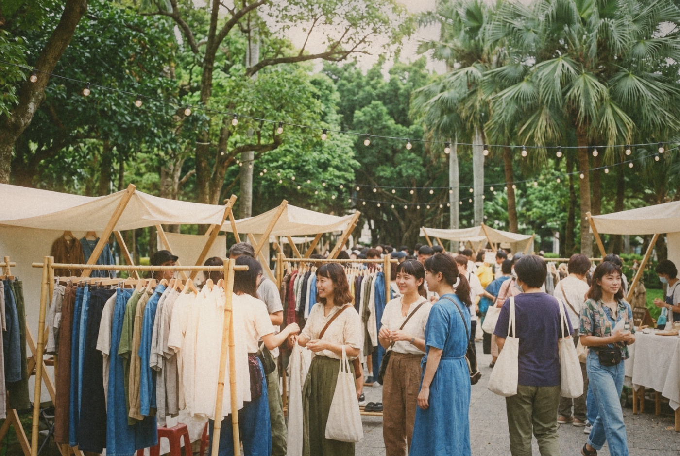 Outdoor sustainable fashion market event in a Taipei park