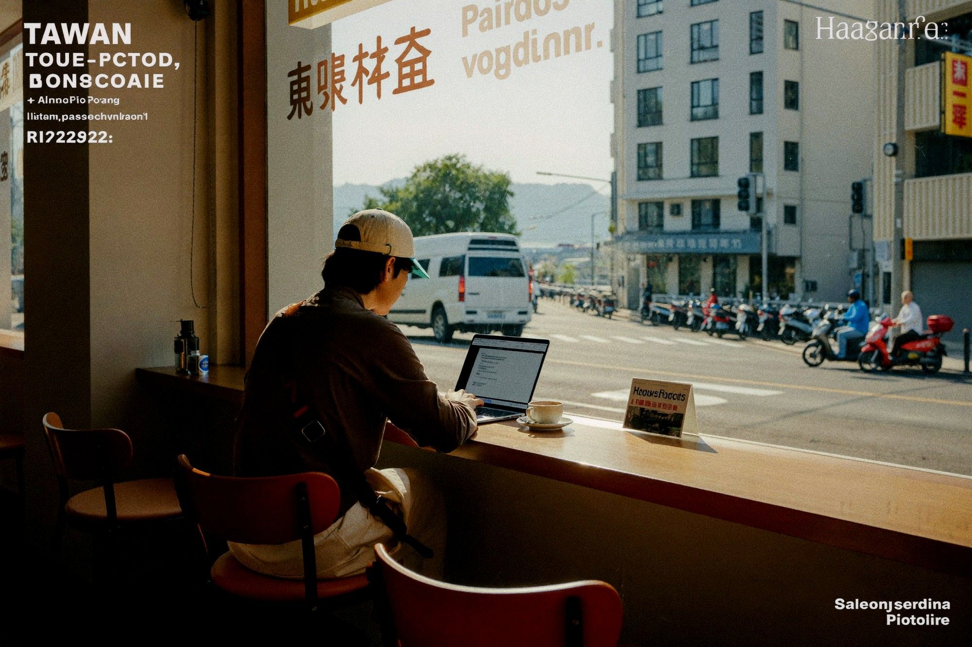 Working on a laptop in a Taipei cafe