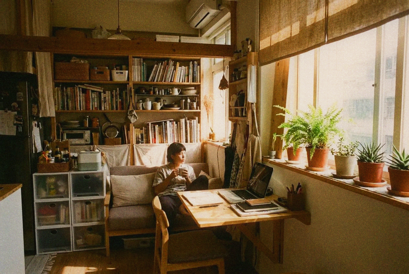 Small Taipei apartment with clever storage solutions and fold-down desk