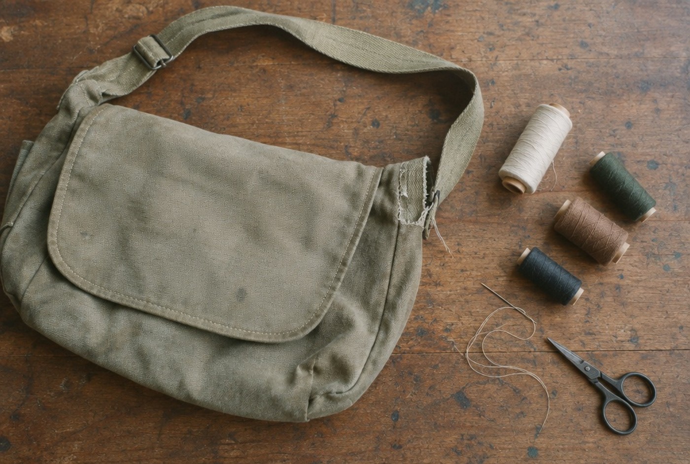 Illustration: A bag seam awaiting repair.