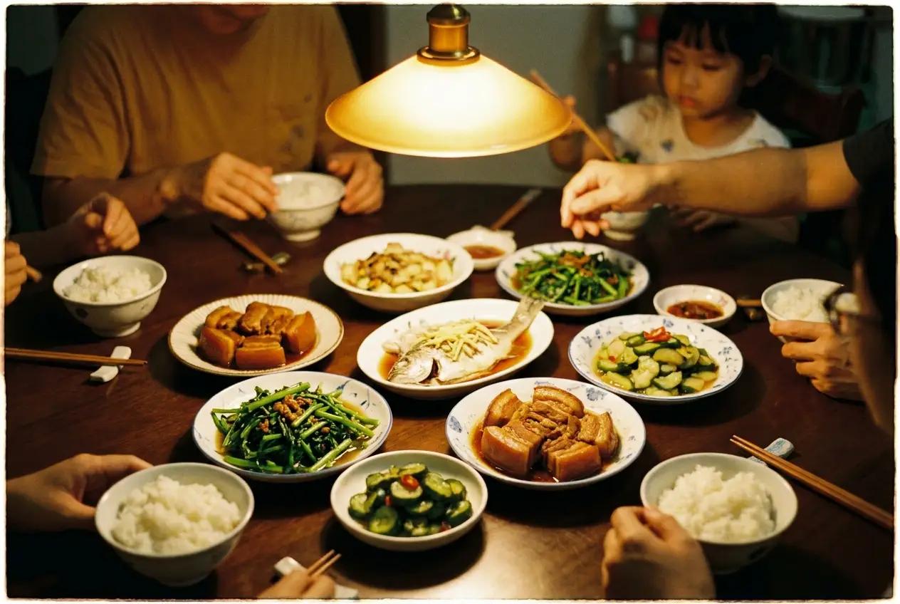 Taiwanese home dining table set with multiple small dishes