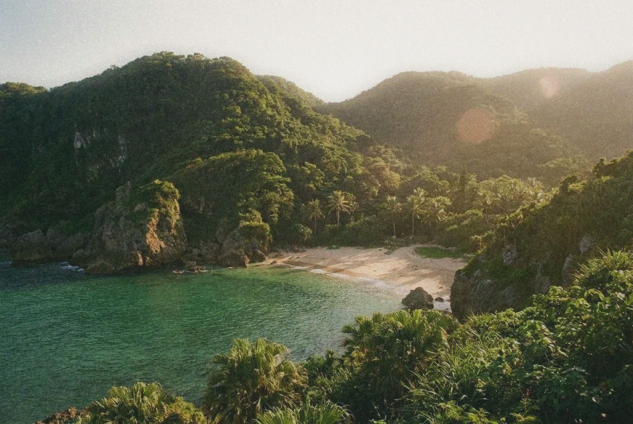 Secluded hidden cove at Kenting National Park with emerald green water