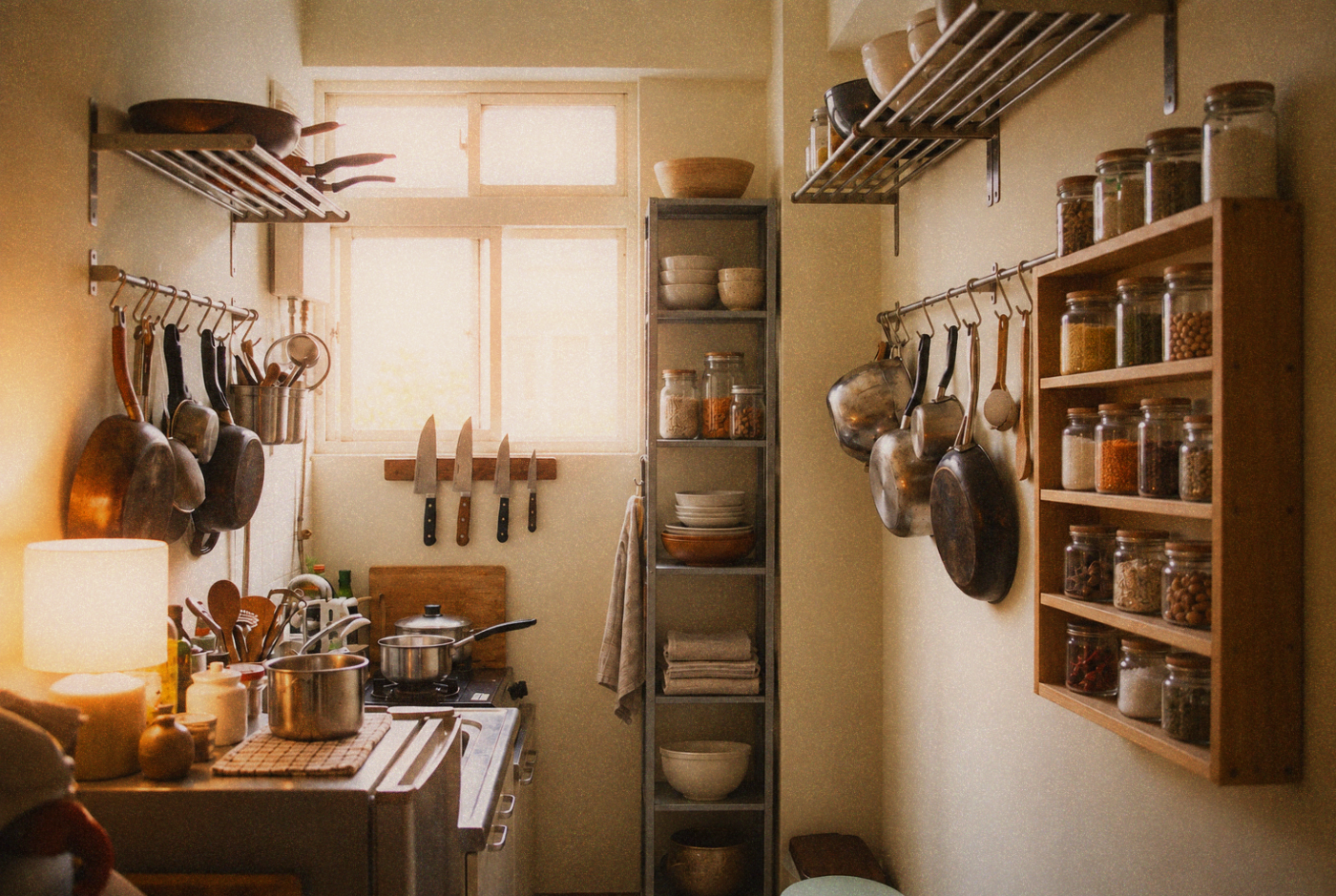 Compact Taipei kitchen with magnetic knife strip