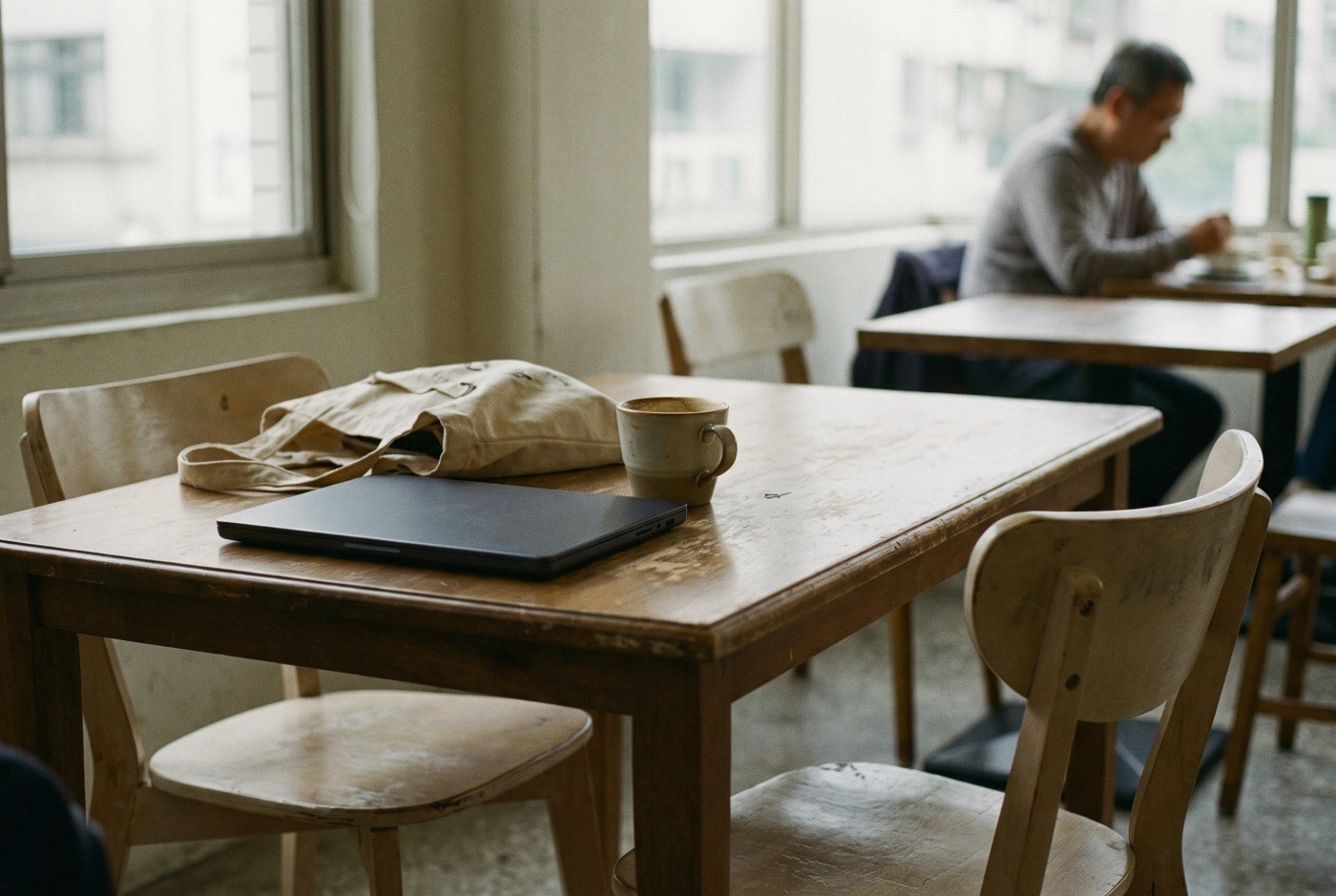 Illustration: A laptop and a drink at a neighbourhood cafe.