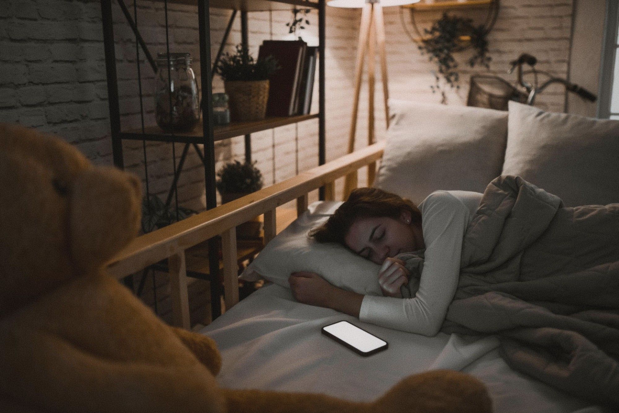 A dimly lit evening scene, warm tones, the transition hour before sleep
