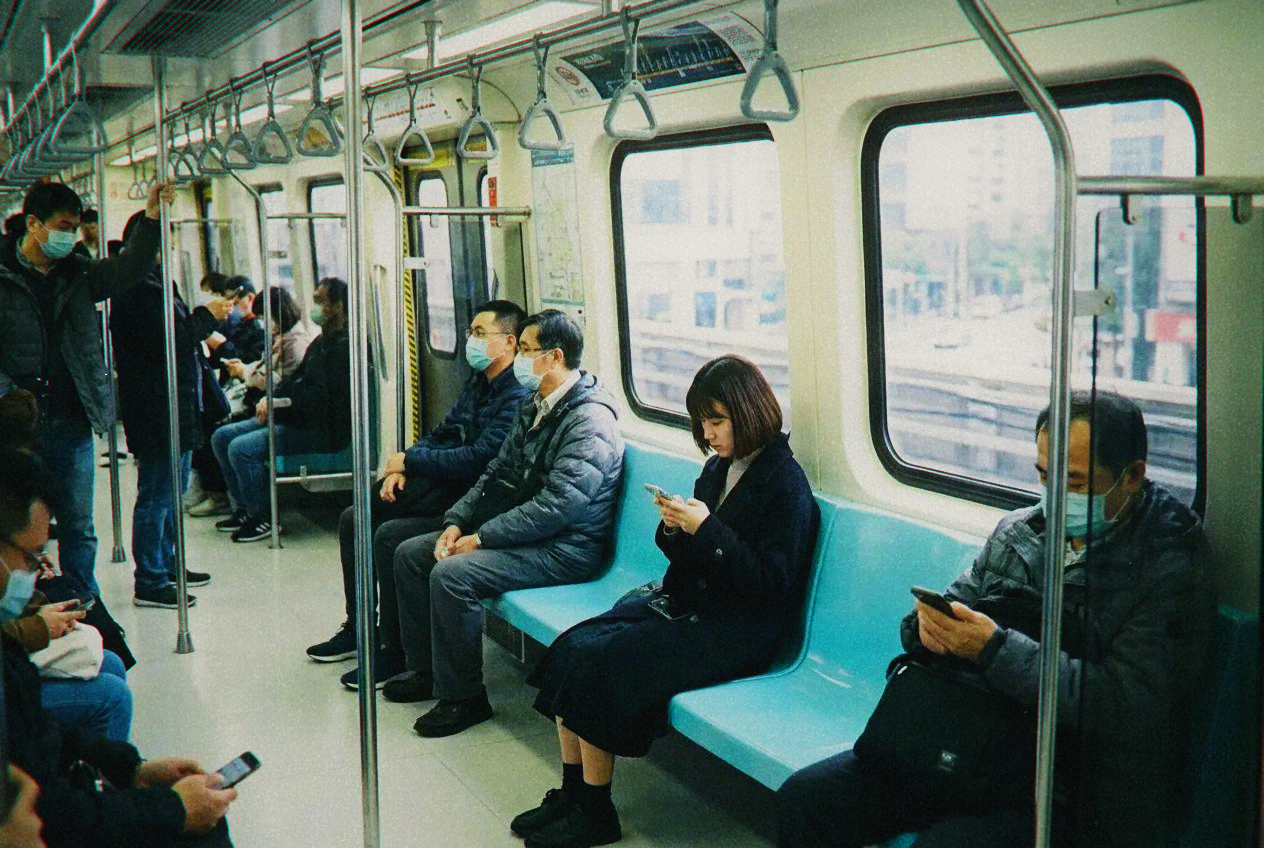 Interior of a Taipei MRT train car with passengers