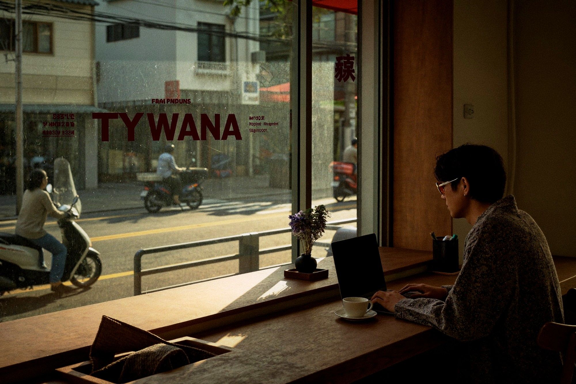 Working on a laptop in a Taipei cafe