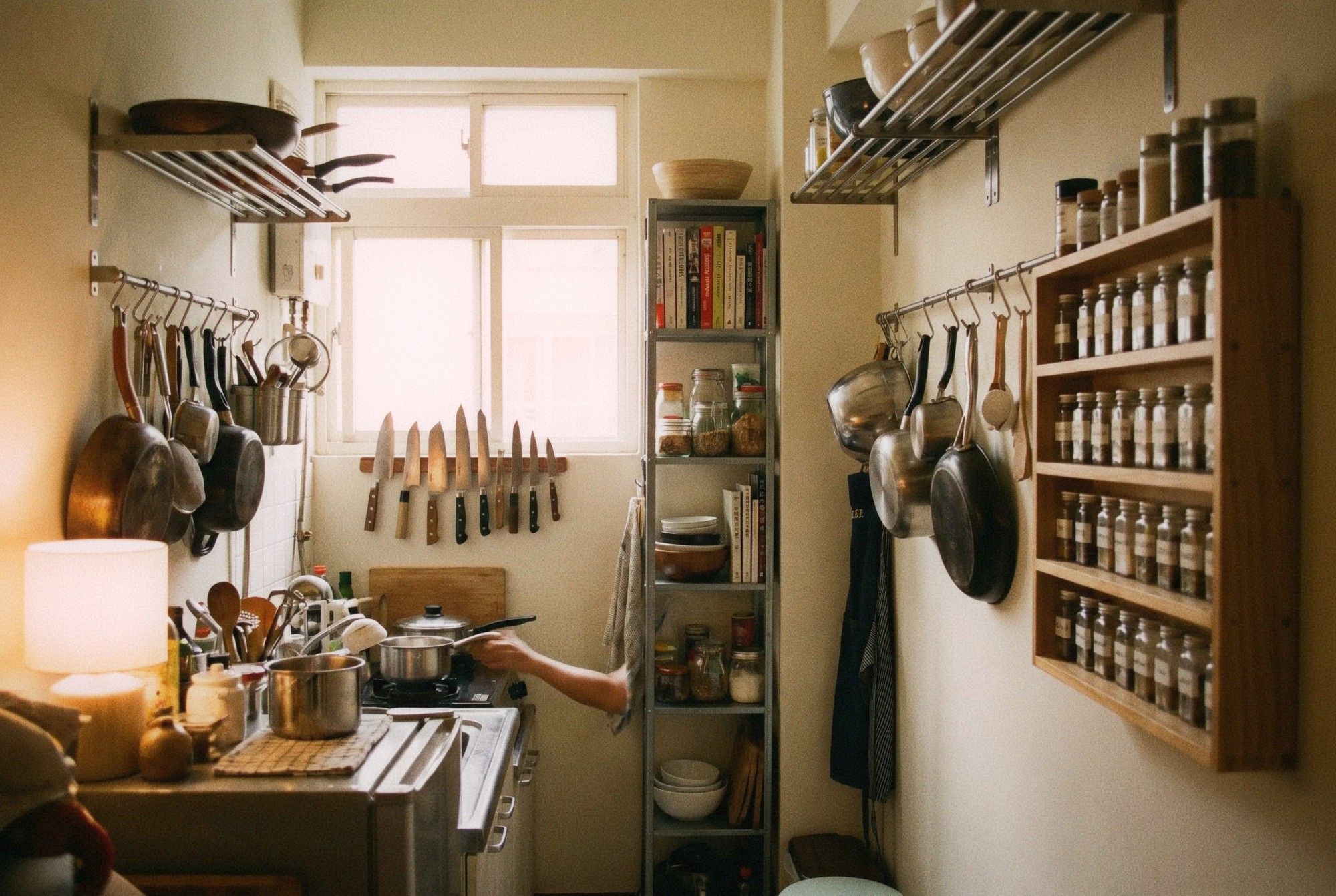Compact Taipei kitchen with magnetic knife strip