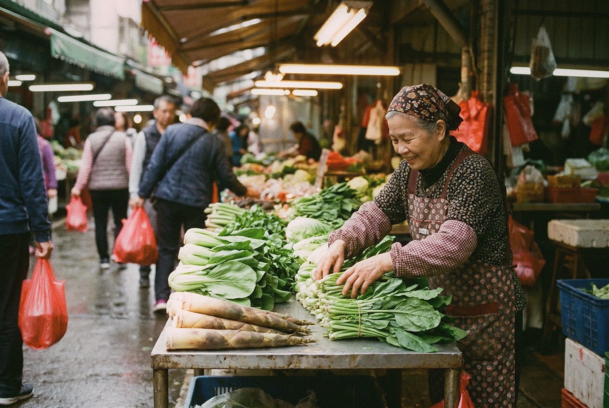 Traditional Taiwan wet market vegetable vendor