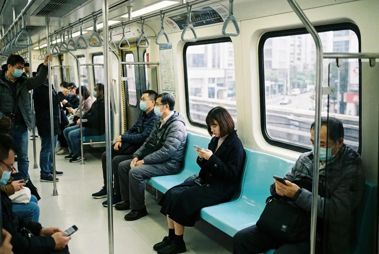 Interior of a Taipei MRT train car with passengers