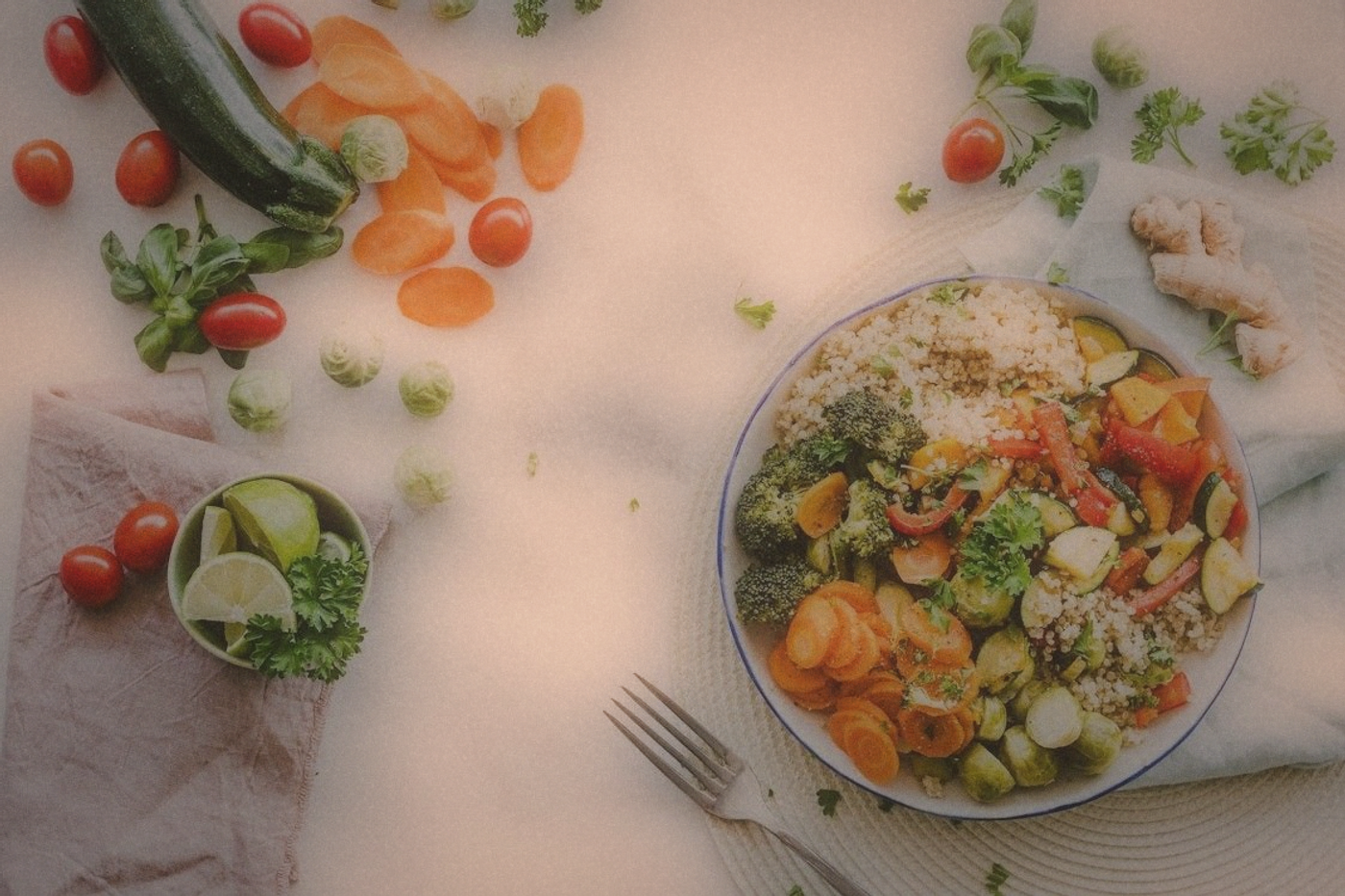 A clean table with a simple meal, intermittent fasting is not about eating less, but about when