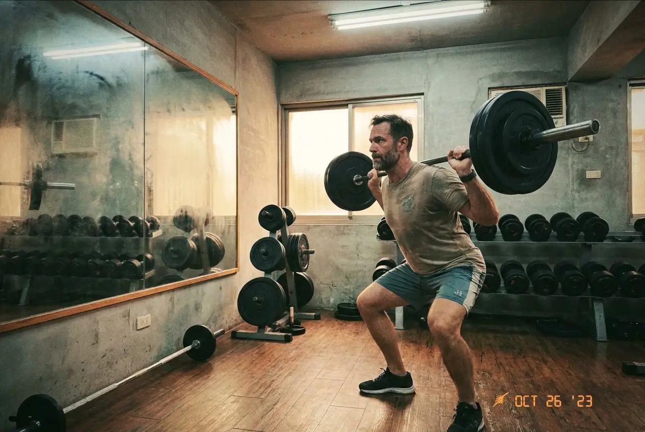 Person doing barbell squats at a Taipei gym