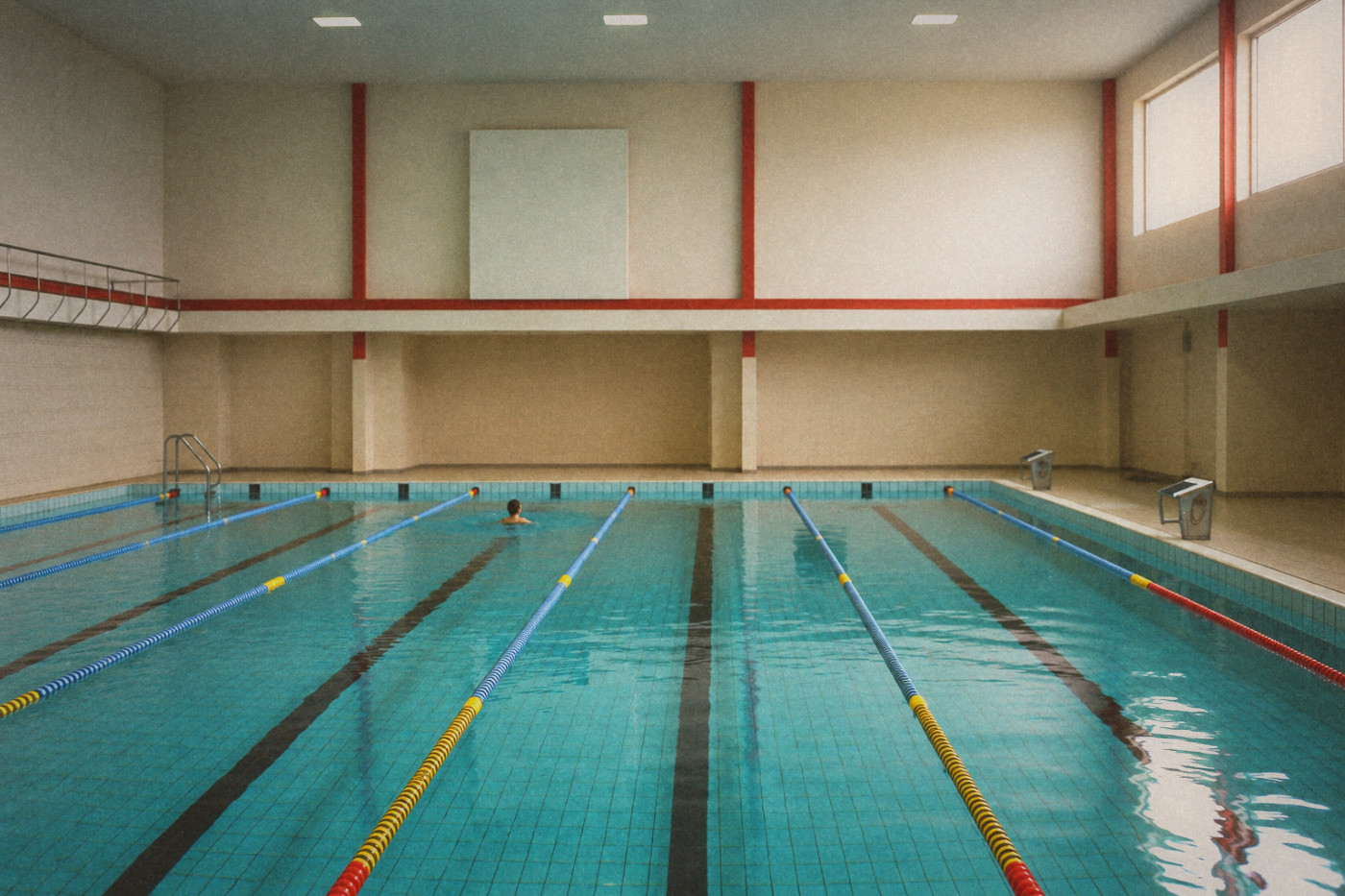 Editorial illustration of an indoor swimming pool.