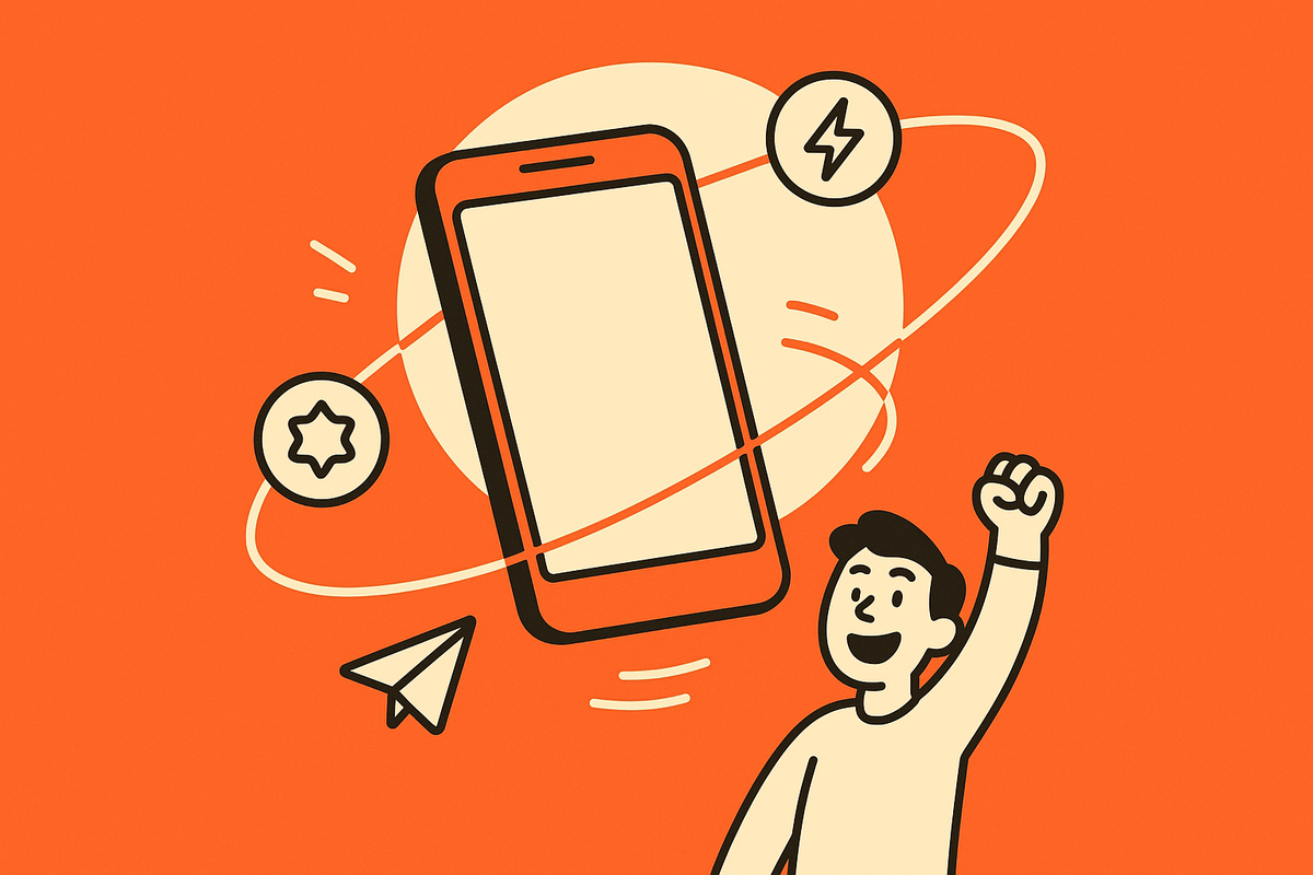 In-article Image 2: centered smartphone with a halo and orbiting icons for speed, credibility, and sharing, with a joyful student celebrating below.