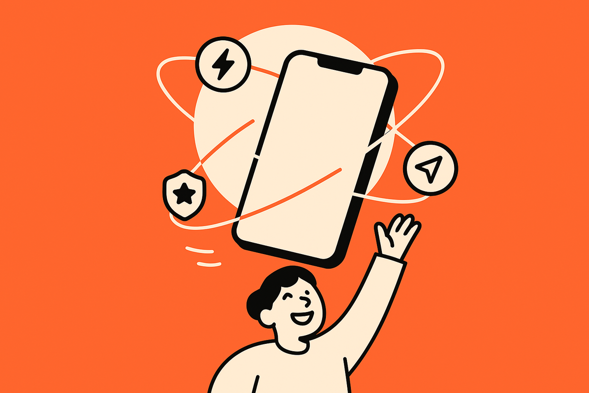 In-article Image 2: central phone with a halo and orbiting icons for speed, credibility, and easy sharing; a joyful student celebrates below.