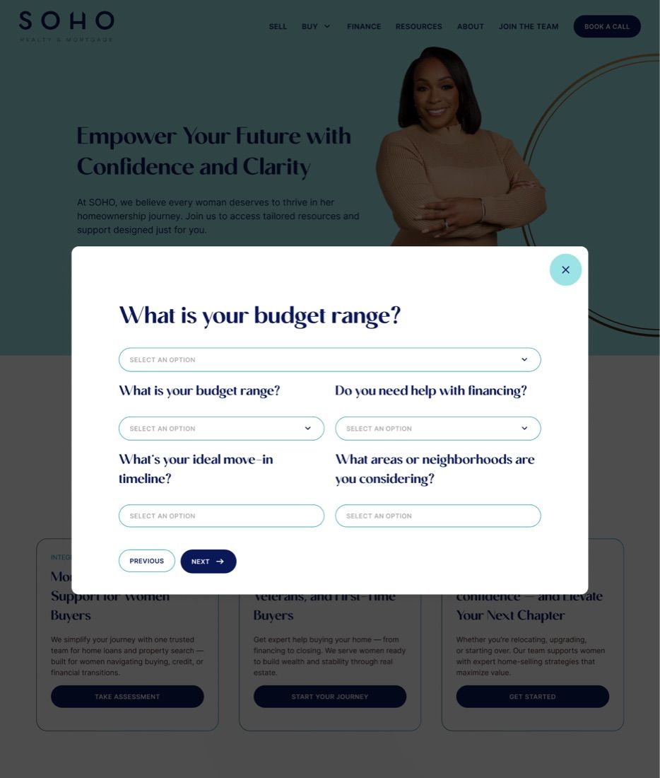 Assessment step 3: budget range, financing help, move-in timeline and neighborhoods