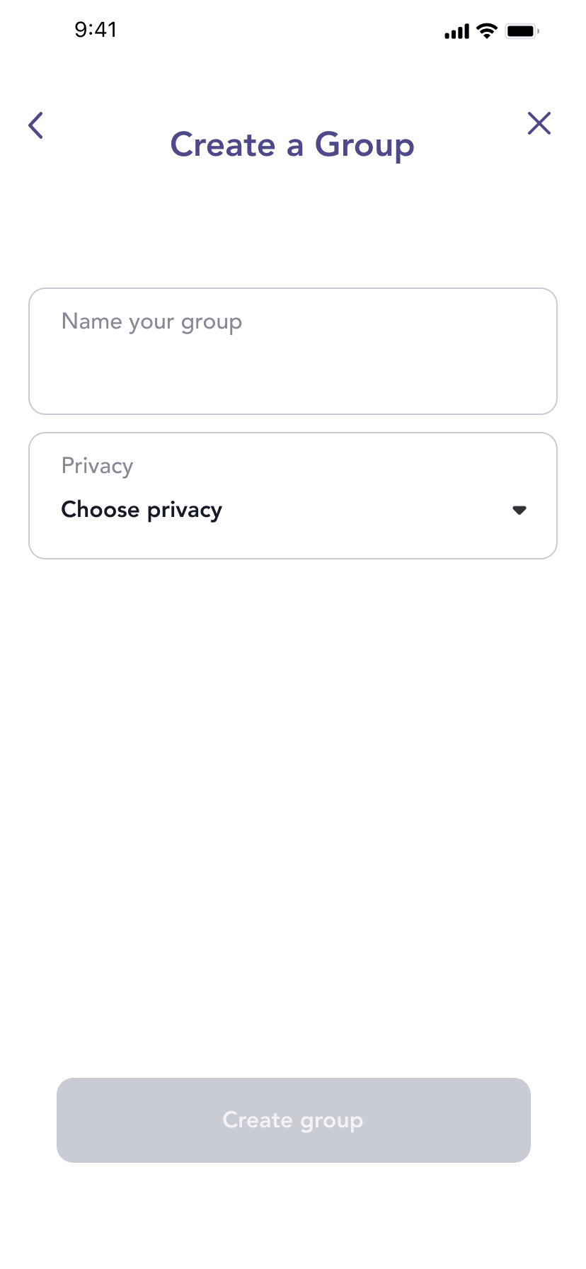 Create a group with name and privacy
