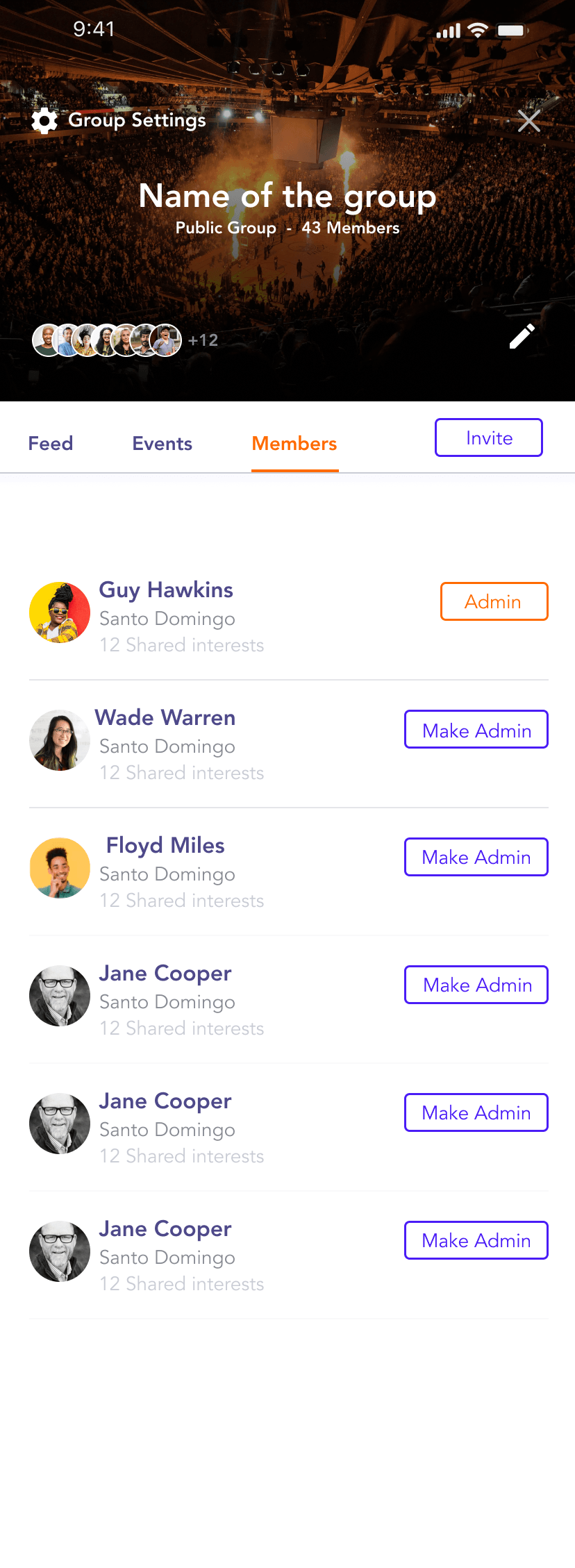 Group members list with options to make other members admins