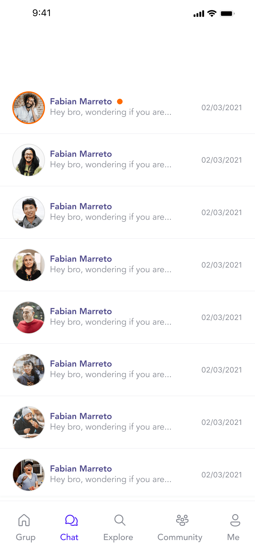 Chat list with conversations