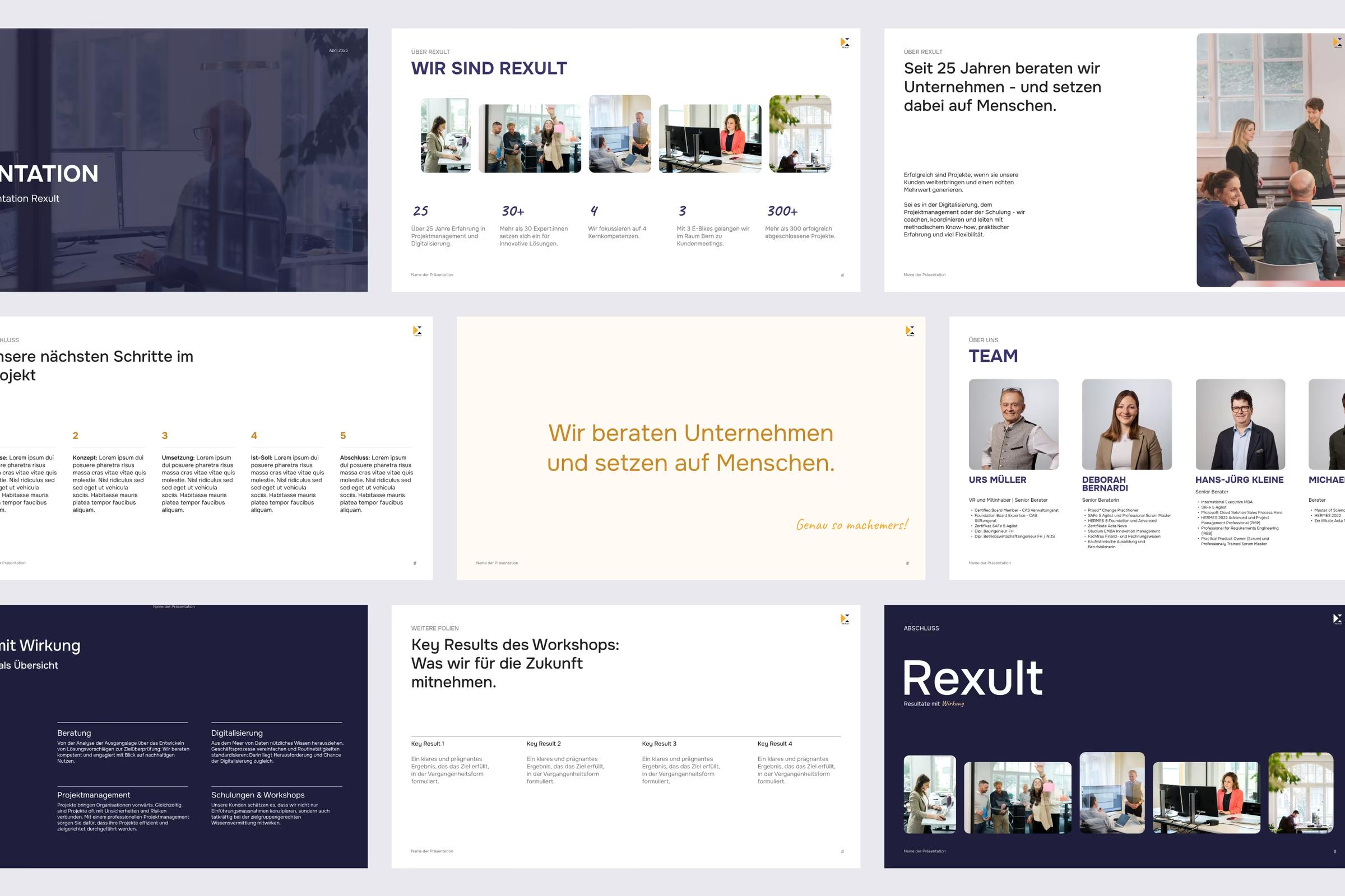 Folien aus der Präsentationsvorlage von Rexult