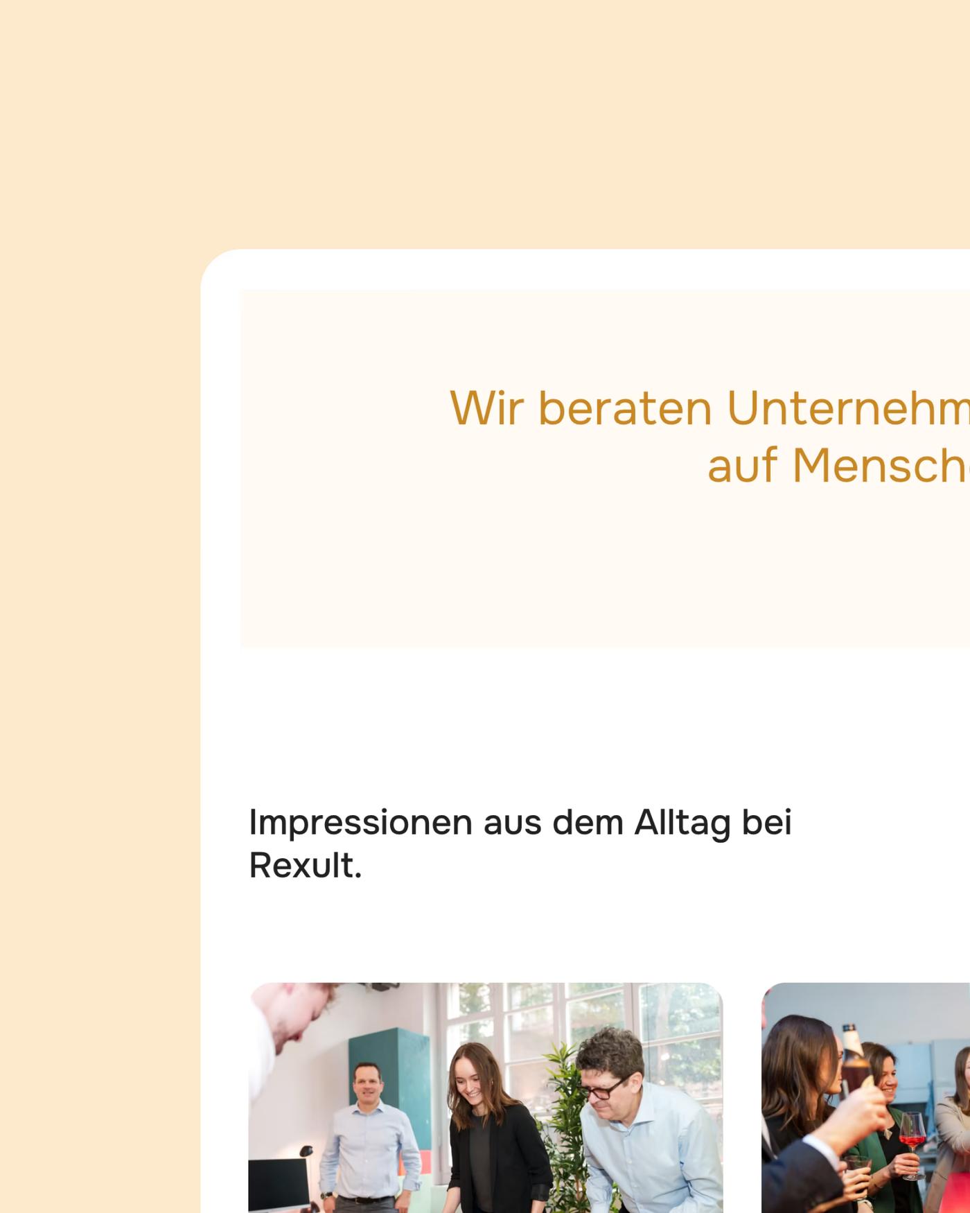 Ausschnitt der Rexult-Webseite mit Claim und Fotos aus dem Arbeitsalltag