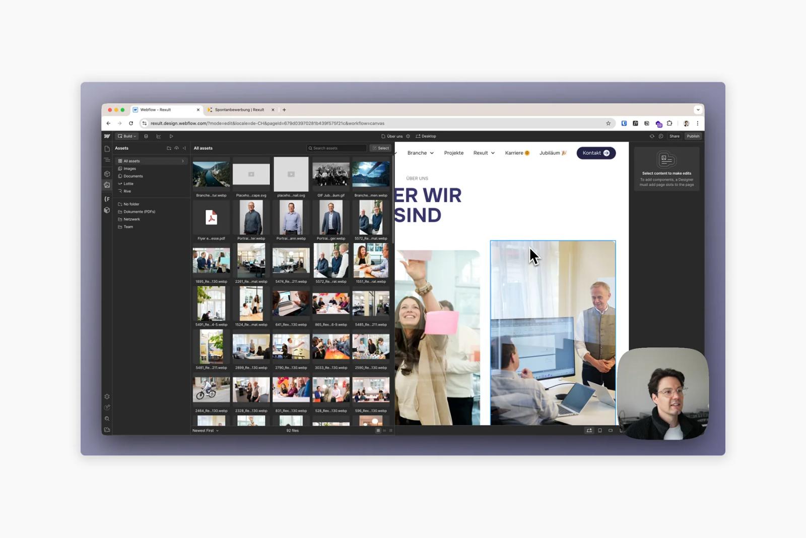Videocall während der Übergabe: Bildverwaltung einer Webseite im Webflow Designer